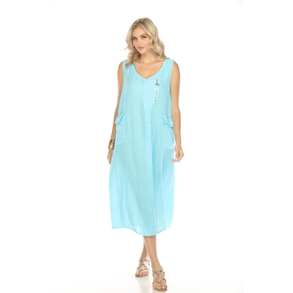 Ocean Blue Pocket Dress with Zipper Detail